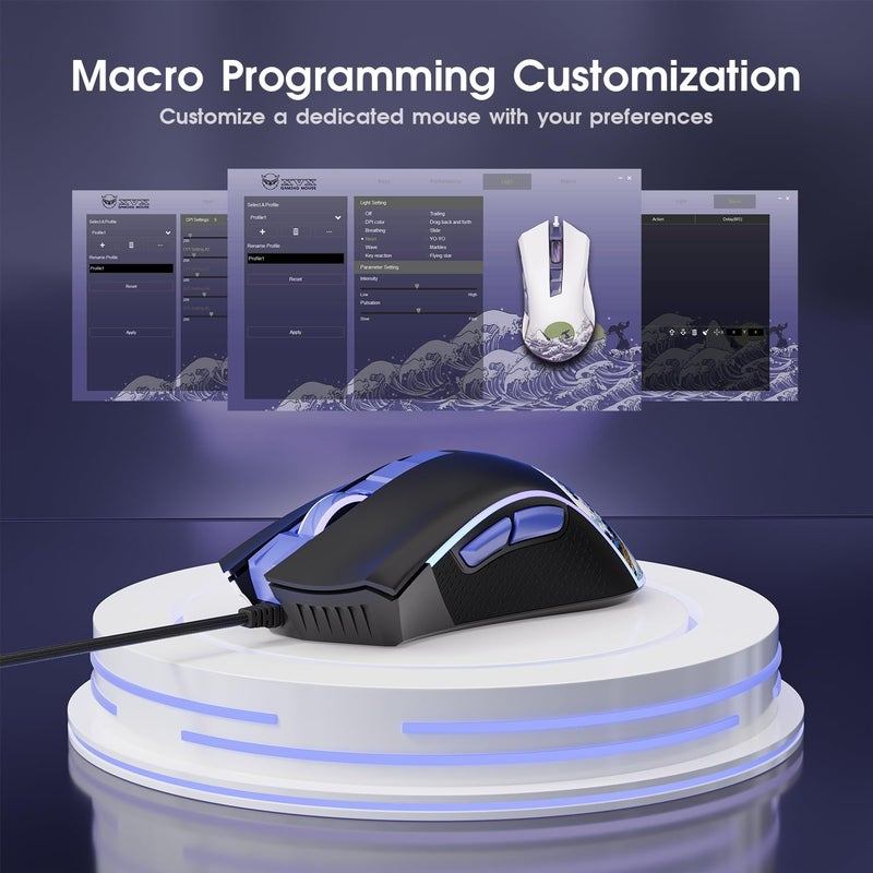 HITIME XVX Wired Gaming Mouse, 12000 DPI RGB Mouse with 12 Backlit Modes & 7 Macro Buttons, PC Gaming Mice Support DIY Keybinding, Gamer Computer Mice for Laptop PC Mac Windows, Kanagawa - Image 3